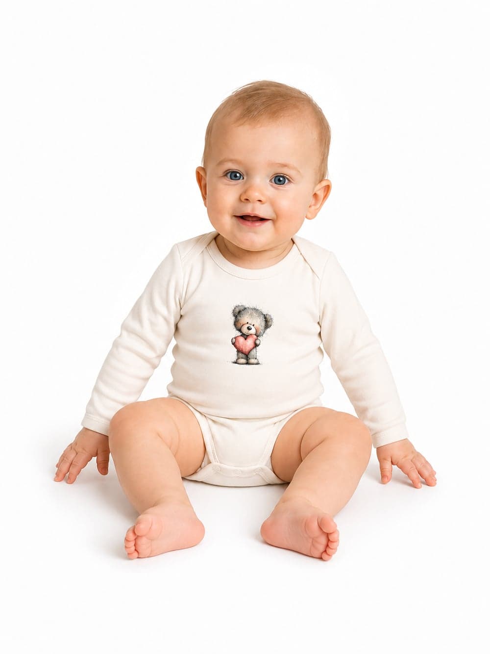 Detské body LOVELY TEDDY s dlhým rukávom — na postave spredu