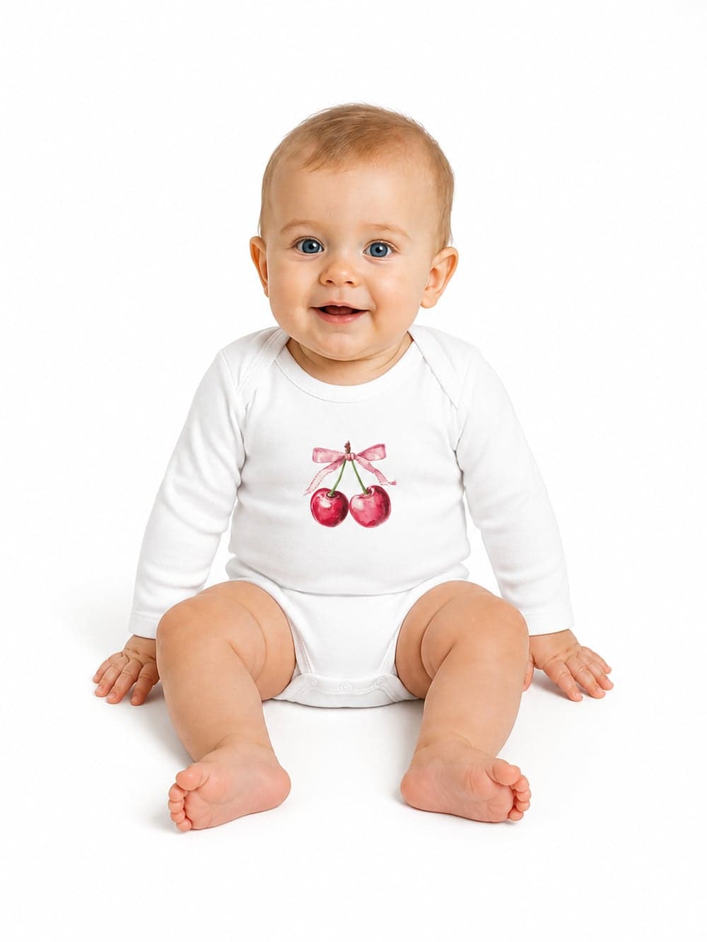 Detské body SWEET CHERRY s dlhým rukávom — na postave spredu