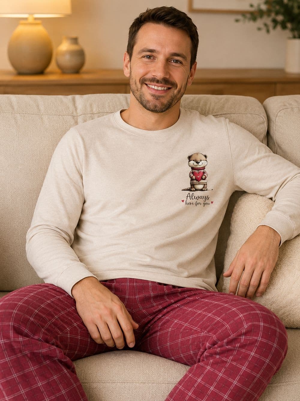 Pánske pyžamo LOVELY OTTER s dlhým rukávom — pohľad 2