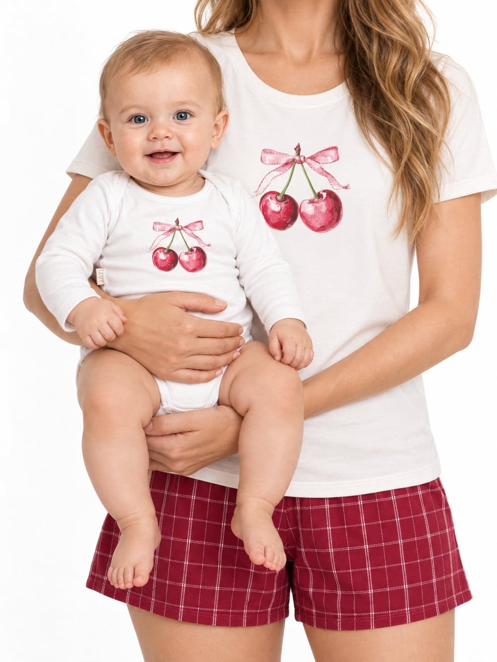 Detské body SWEET CHERRY s dlhým rukávom – Biela — na postave spredu