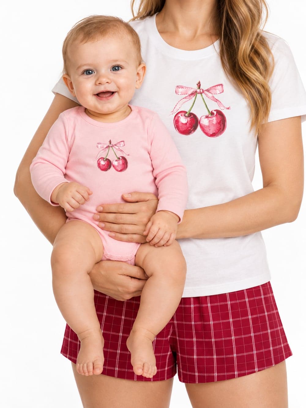 Dievčenské body SWEET CHERRY s dlhým rukávom – Ružová — na postave spredu