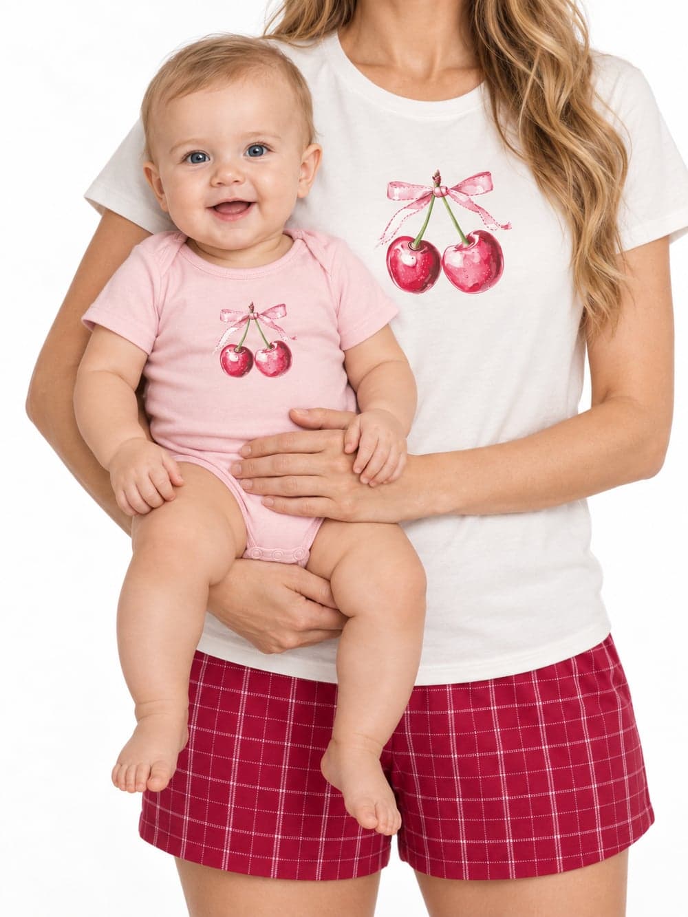 Dievčenské body SWEET CHERRY s krátkym rukávom – Ružová — na postave spredu